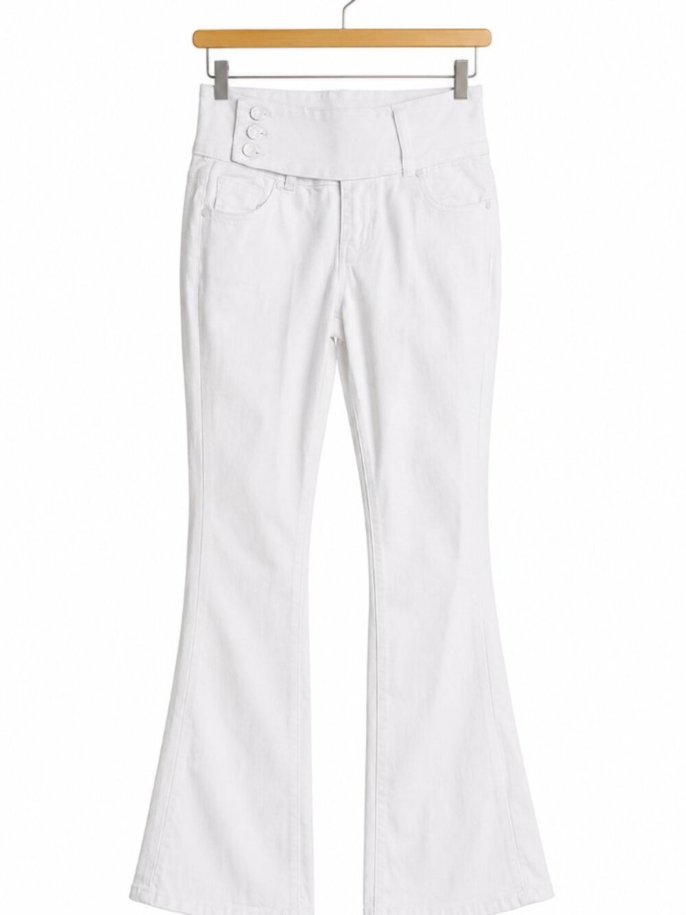 Bamboo Women White Flare Jeans Size 5 High Waist 3 Button Wide Leg Pants